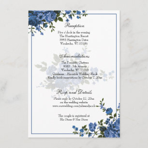 Elegant Classic Blue Rosor Wedding Reception Inbjudningar
