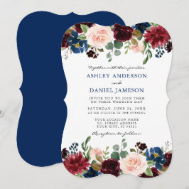 Elegant Classic Blue Watercolor Blommigt Bröllop Inbjudningar