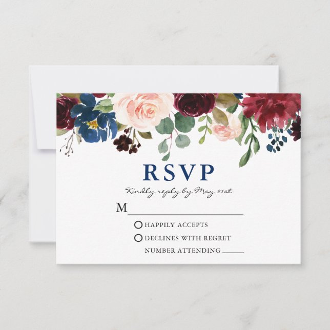 Elegant Classic Blue Watercolor Blommigt Bröllop OSA Kort (Framsida)
