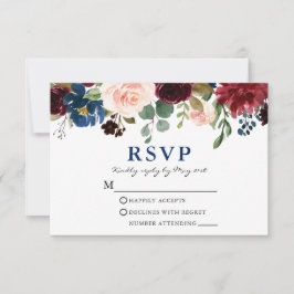 Elegant Classic Blue Watercolor Blommigt Bröllop OSA Kort
