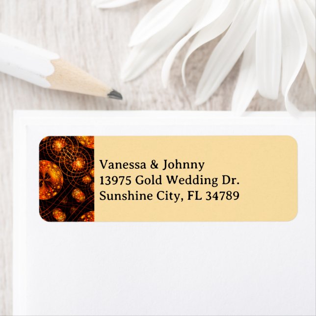 Elegant Classic Boho Modern Gold #901 Wedding Returadress Etikett (Insitu)
