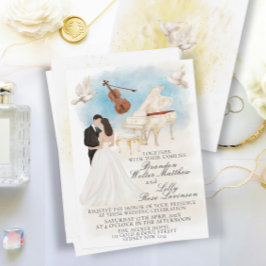 Elegant Classic Bröllop med Bride & Groom Piano Inbjudningar