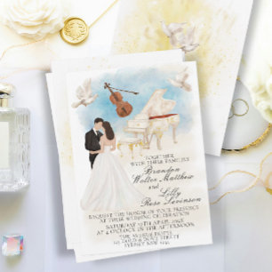 Elegant Classic Bröllop med Bride & Groom Piano Inbjudningar