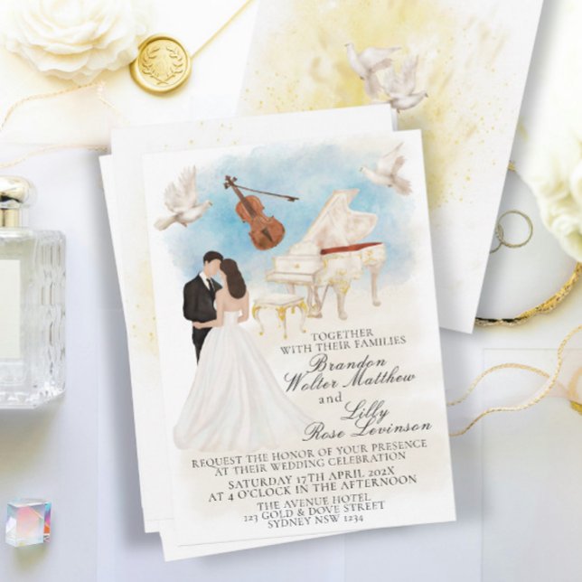 Elegant Classic Bröllop med Bride & Groom Piano Inbjudningar (Skapare uppladdad)