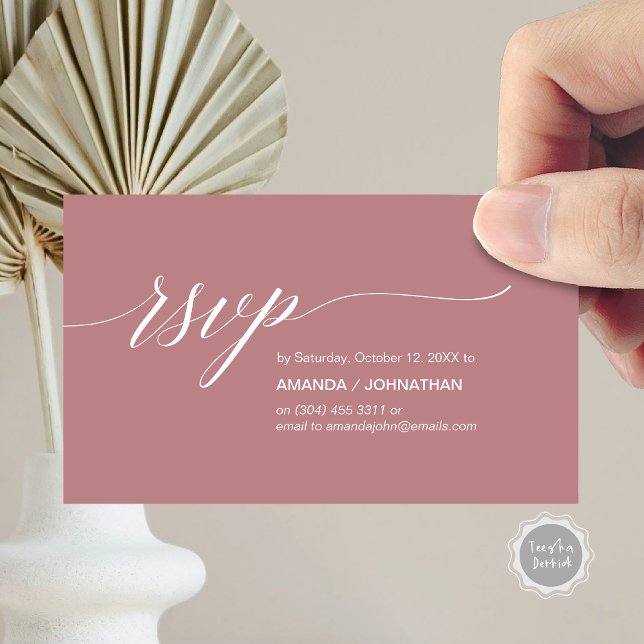 Elegant Classic Bröllop, OSA för gruppinbjudan Tilläggskort (Elegant Classic Wedding, Party Invitation RSVP Enclosed Card, in Dusty Rose Red Pink)