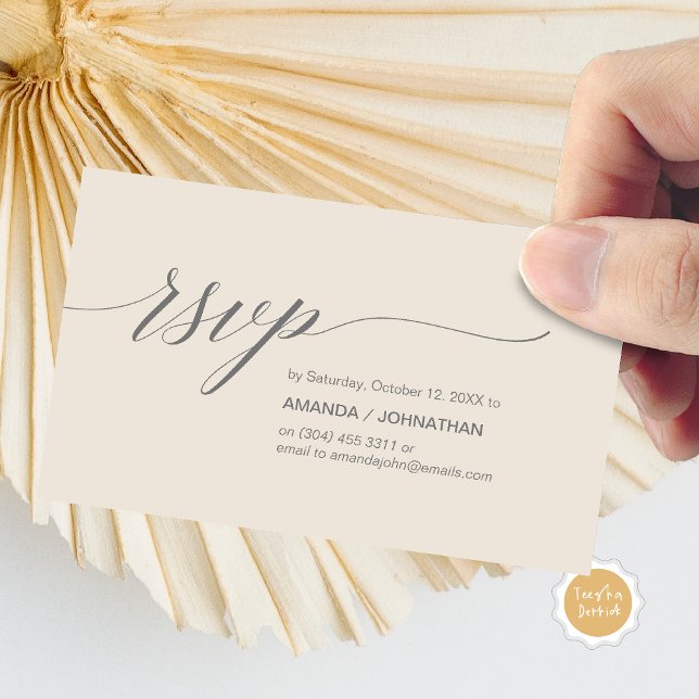 Elegant Classic Bröllop, OSA för gruppinbjudan Tilläggskort (Elegant Classic Wedding, Party Invitation RSVP Enclosed Card, in Dark Grey Cream)