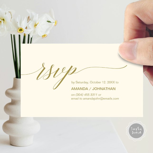 Elegant Classic Bröllop, OSA för gruppinbjudan Tilläggskort (Elegant Classic Wedding, Party Invitation RSVP Enclosed Card, in Gold)