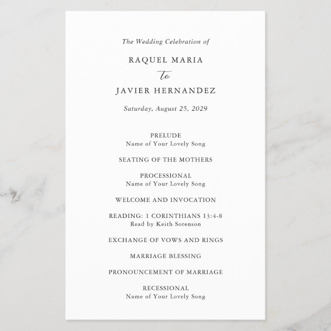 Elegant Classic Budget Wedding Program (Framsidan)