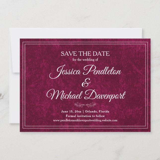 Elegant Classic Burgundy Berry Wedding Save Date Spara Datumet (Framsida)