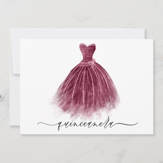 Elegant Classic Burgundy Dress Quinceanera Party Inbjudningar (Framsida)