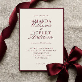 Elegant Classic Burgundy Old Money Wedding Inbjudningar