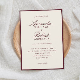 Elegant Classic Burgundy Old Money Wedding Inbjudningar