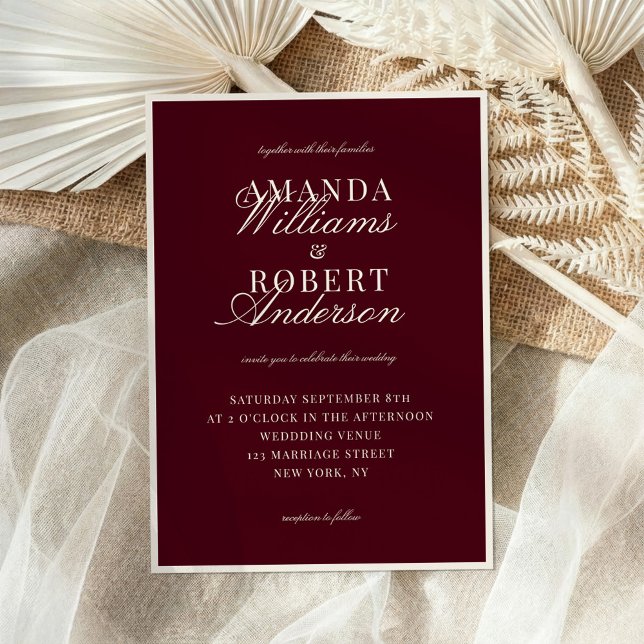 Elegant Classic Burgundy Old Money Wedding Inbjudningar (Skapare uppladdad)