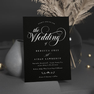 Elegant Classic Calligraph Black and White Bröllop Inbjudningar