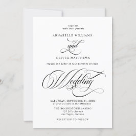 Elegant Classic Calligraphy Black & White Bröllop Inbjudningar