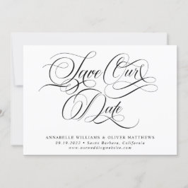 Elegant Classic Calligraphy Black & White Bröllop Spara Datumet