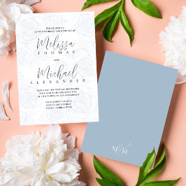 Elegant Classic Calligraphy Blommigt Dusty Blue Inbjudningar