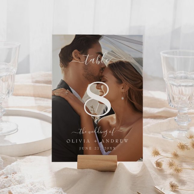 Elegant Classic Calligraphy Bröllop Photo Bordsnummer (Elegant Classic Calligraphy Wedding Photo Table Number)