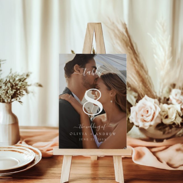 Elegant Classic Calligraphy Bröllop Photo Bordsnummer (Elegant Classic Calligraphy Wedding Photo Table Number)