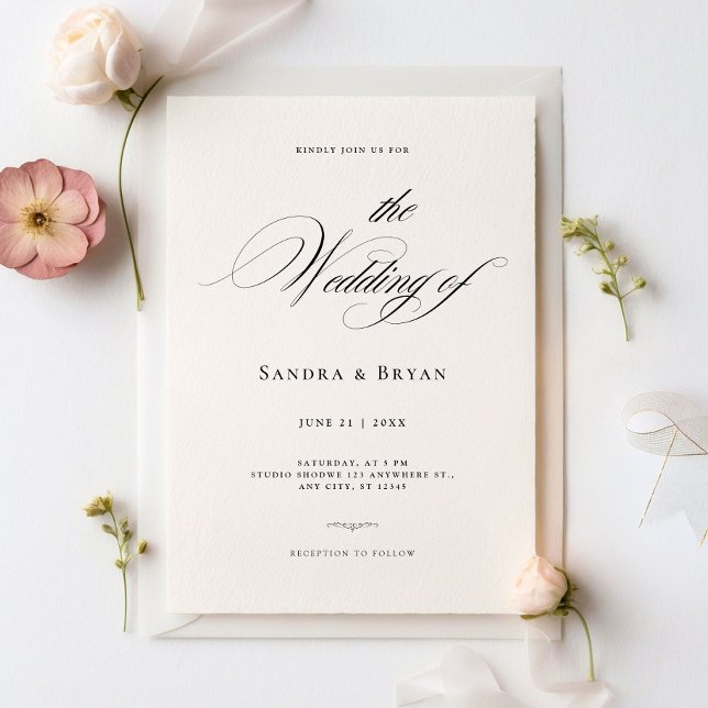 Elegant Classic Calligraphy Chic Bröllop Inbjudningar (Skapare uppladdad)