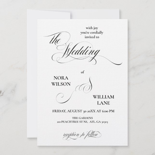 Elegant Classic Calligraphy Wedding Invitation Inbjudningar (Framsida)