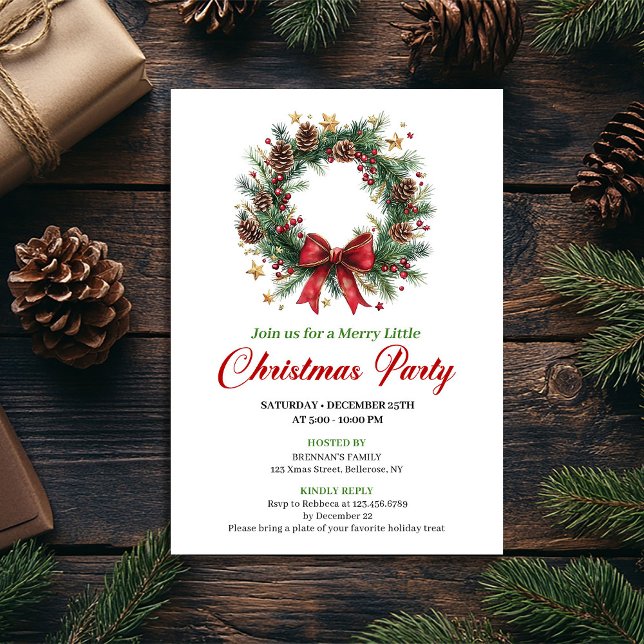 Elegant Classic Christmas Wreath Party Card Inbjudningar (Elegant Classic Christmas Wreath Party Card)