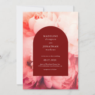 Elegant Classic Crimson Red Peonies Arch Bröllop Inbjudningar