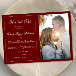 Elegant Classic Crimson Red Photo Save Date Inbjudningar