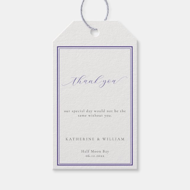 Elegant Classic Dubbla Ram Nautical Navy Bröllop Presentetikett (Framsidan)