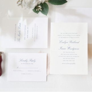 Elegant Classic Dusty Blue Bröllop Inbjudningar