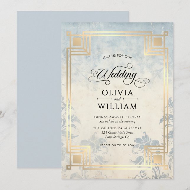 Elegant Classic Dusty Blue Wedding Inbjudningar (Fram/baksida)