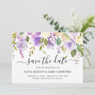 Elegant Classic Dusty Lila Violet Blommigt Bröllop Spara Datumet