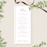 Elegant Classic Dusty Rose Border Script Wedding Meny<br><div class="desc">Elevate your wedding table with timeless sophistication using our Elegant Classic Dusty Rose Border Script Wedding Menu. Featuring a crisp white background, soft dusty rose script, and a delicate dusty rose border, this menu blends classic elegance with a refined, romantic touch. Perfect for showcasing your carefully curated wedding cuisine, it...</div>