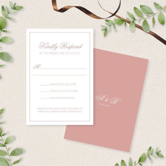 Elegant Classic Dusty Rose Monogram Script Wedding OSA Kort (Skapare uppladdad)