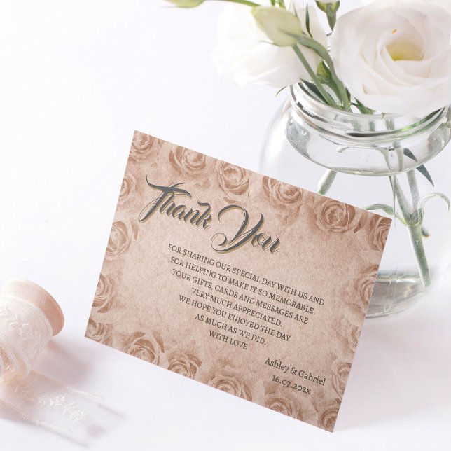 Elegant Classic Floral Rustic Wedding Thank You 3 Tack Kort (Skapare uppladdad)