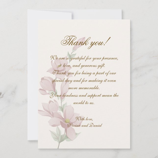 Elegant Classic Floral Wedding Thank You Card Tack Kort (Framsida)