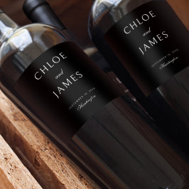 Elegant Classic Forme Black Namn Bröllop Vinflaska Etikett