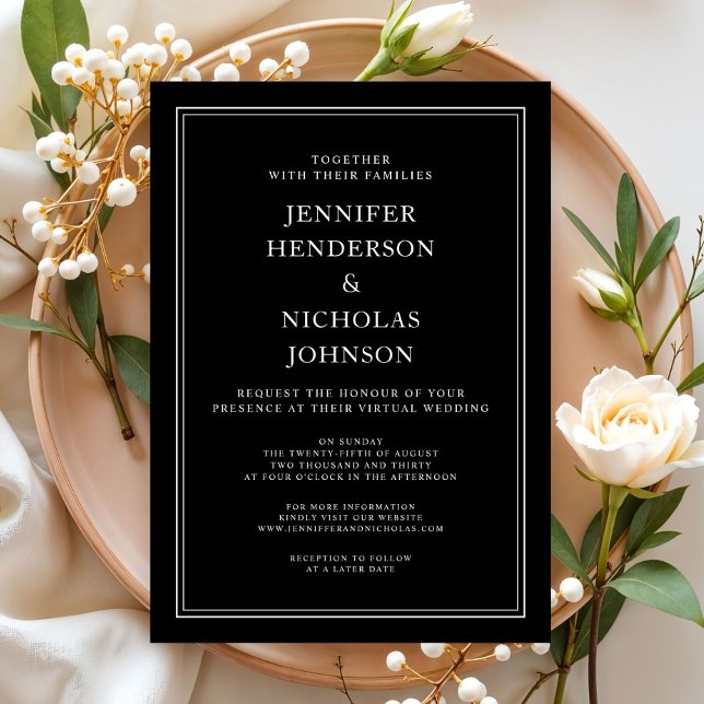 Elegant Classic Forme Black White Virtuella Bröllo Inbjudningar (Elegant Classic Formal Black White Virtual Wedding Invitation)