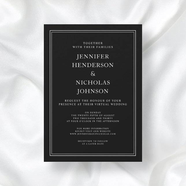 Elegant Classic Forme Black White Virtuella Bröllo Inbjudningar (Elegant Classic Formal Black White Virtual Wedding Invitation)
