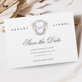 Elegant Classic Forme Monogram Blommigt Bröllop Spara Datumet