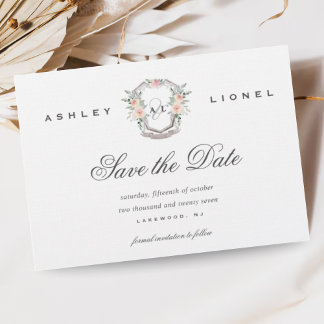 Elegant Classic Forme Monogram Blommigt Bröllop Spara Datumet