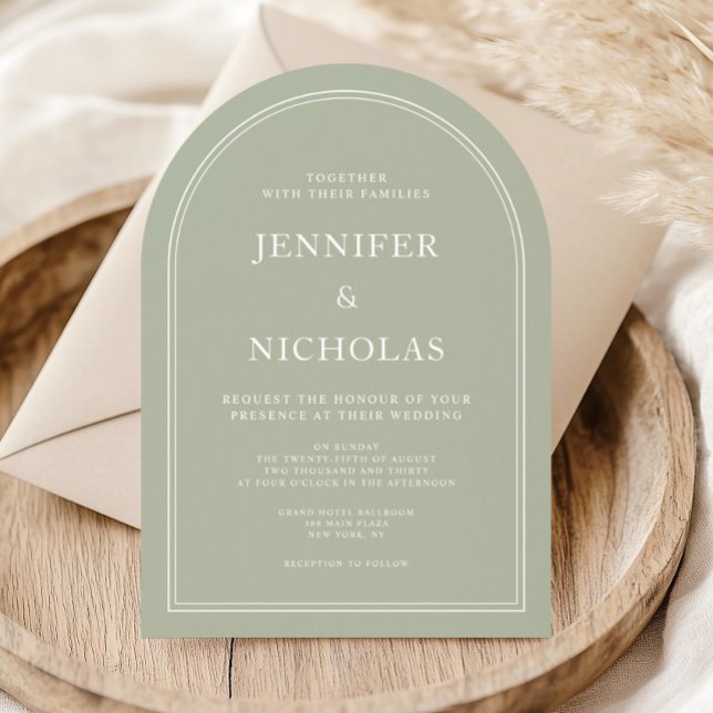 Elegant Classic Forme Sage Grönt Bröllop Inbjudningar (Elegant Classic Formal Sage Green Wedding Invitation)