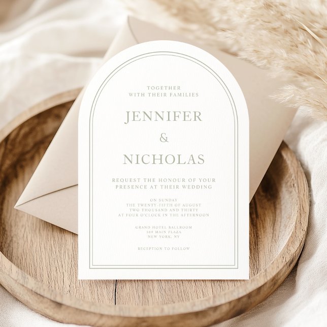 Elegant Classic Forme Sage Grönt Bröllop Inbjudningar (Elegant Classic Formal Sage Green Wedding Invitation)