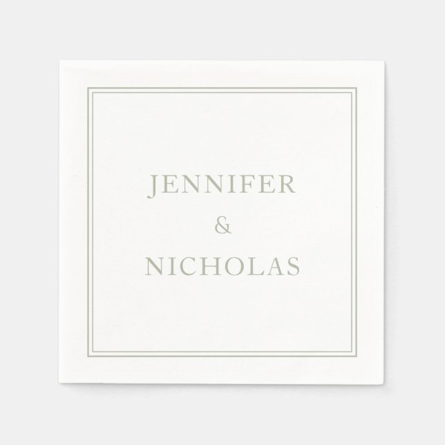 Elegant Classic Forme Sage Grönt Bröllop Pappersservett (Framsidan)