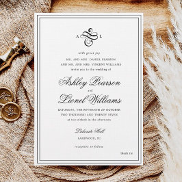 Elegant Classic Formell Script Monogram Bröllop Inbjudningar