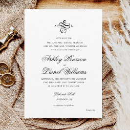 Elegant Classic Formell Script Monogram Bröllop Inbjudningar