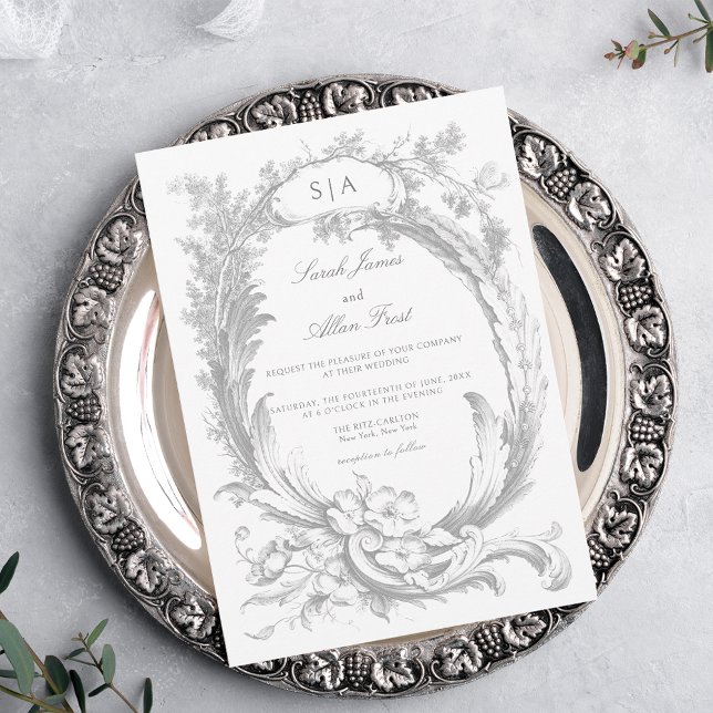 Elegant Classic Fransk Rococo-Blommigt Inbjudningar (Skapare uppladdad)