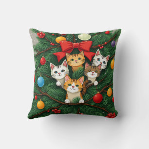Elegant Classic Funny Cat Julgran Red Grönt Kudde