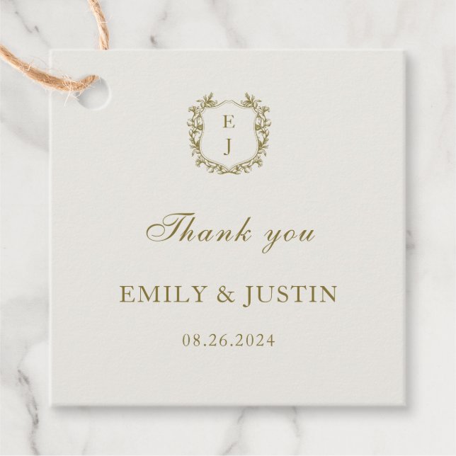 Elegant Classic Golden Monogram Bröllop Tack Gåvor Etiketter (Framsida)