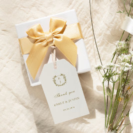 Elegant Classic Golden Monogram Bröllop Tack Presentetikett